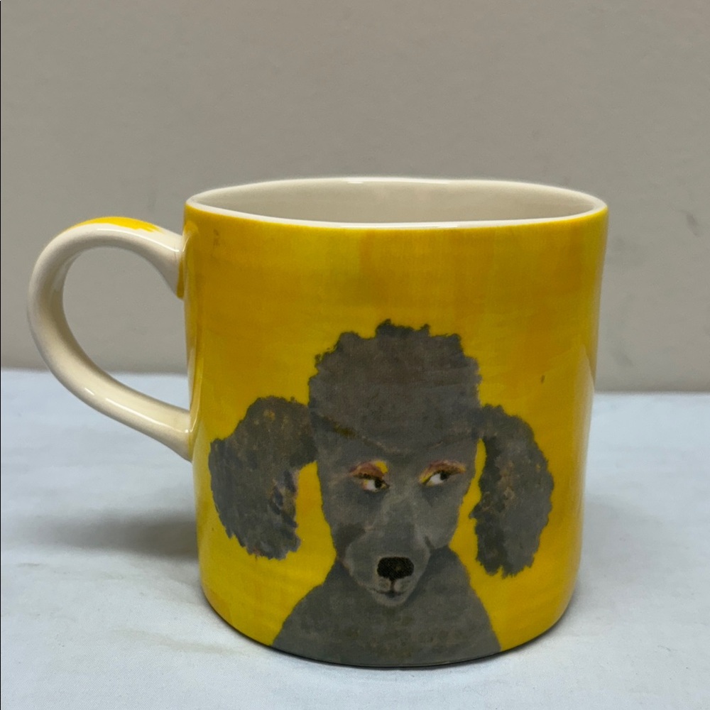 Anthropologie Art Coffee Tea Yellow Mug Furry Friends Carole Akins Mimi Poodle